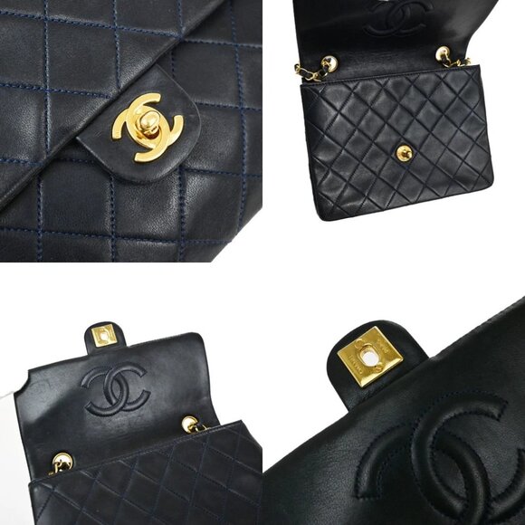 CHANEL CC Mini Matelasse Chain Shoulder Bag Leather Blue GHW Vintage - Picture 13 of 16